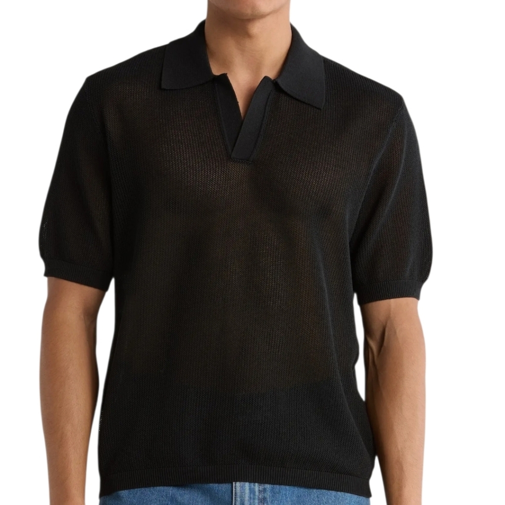 Rag & Bone Black Willy Mesh Polo Shirt